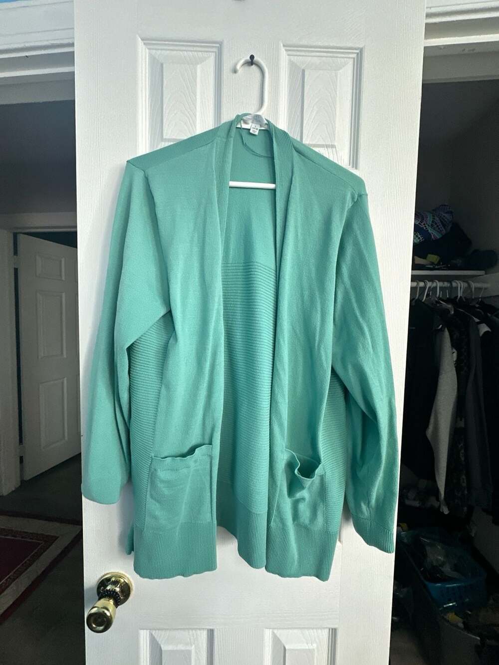 Time and Tru Women's Seafoam Green Open Front Cardigan Sweater with Pockets